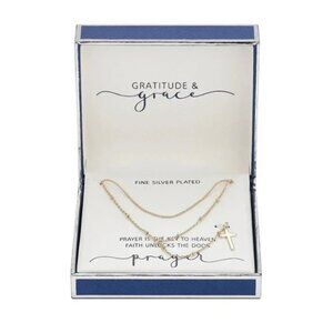Gratitude Grace Gold Flash Plated Cross Layered Lariat Pendant Necklace NWT